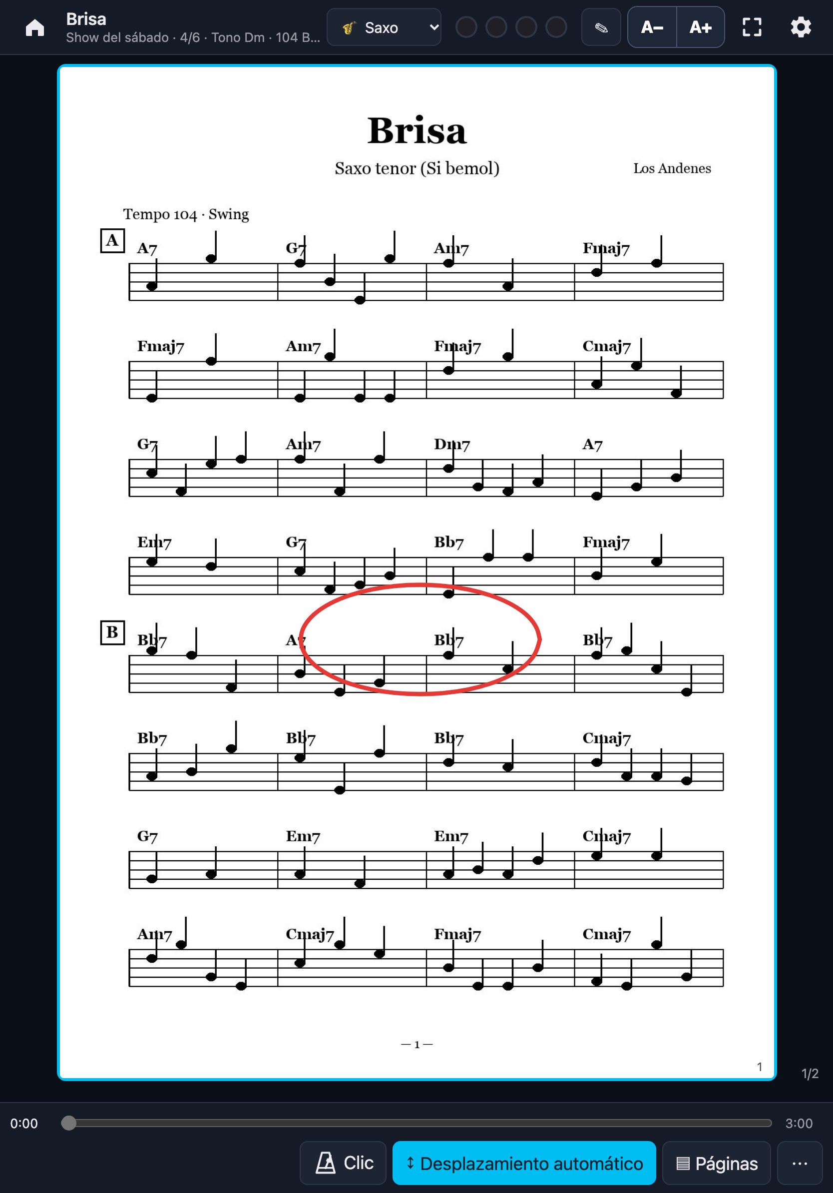 Partitura en PDF con una anotación